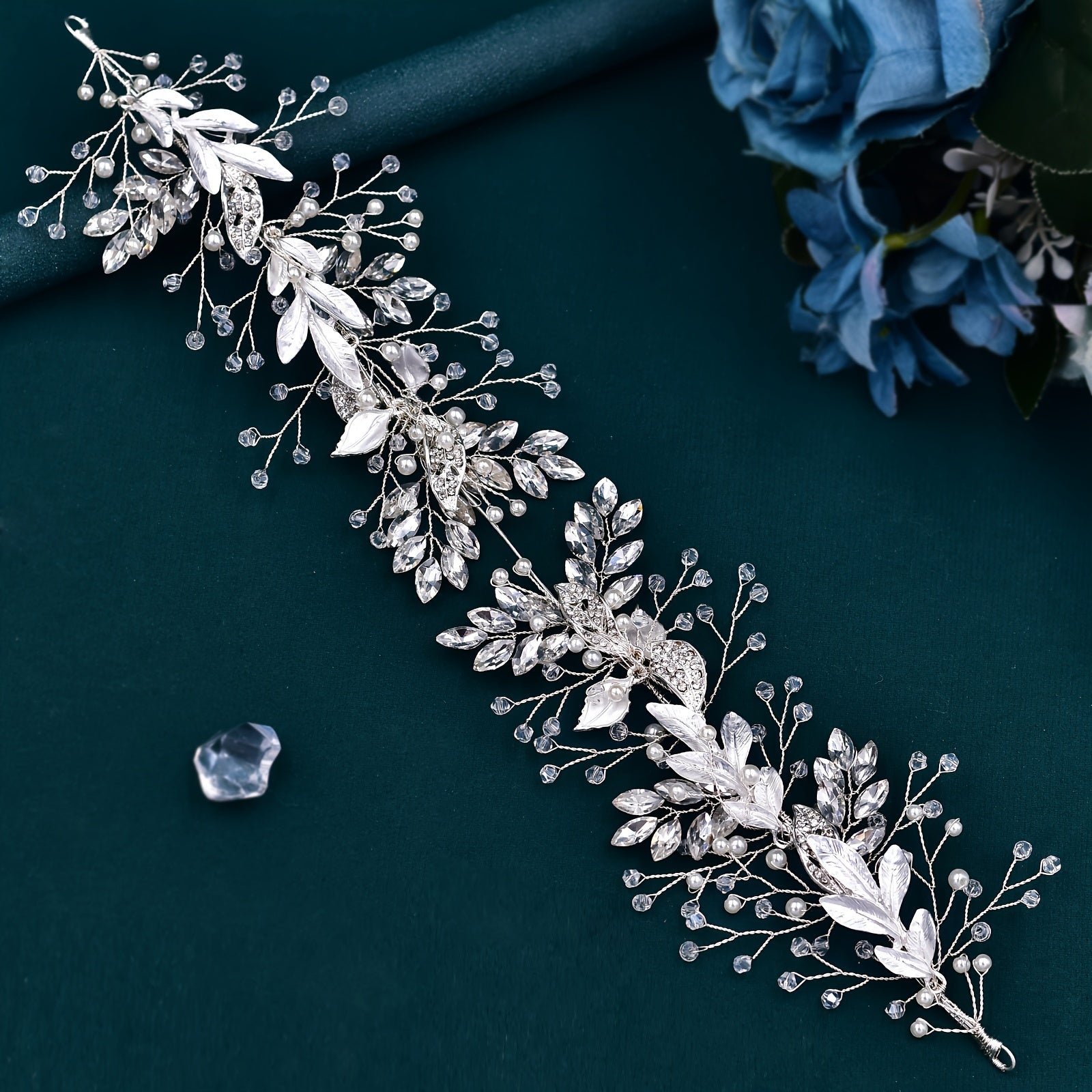 Handmade Beaded Hair Headband with Rhinestones for Bridal Wedding Dresses