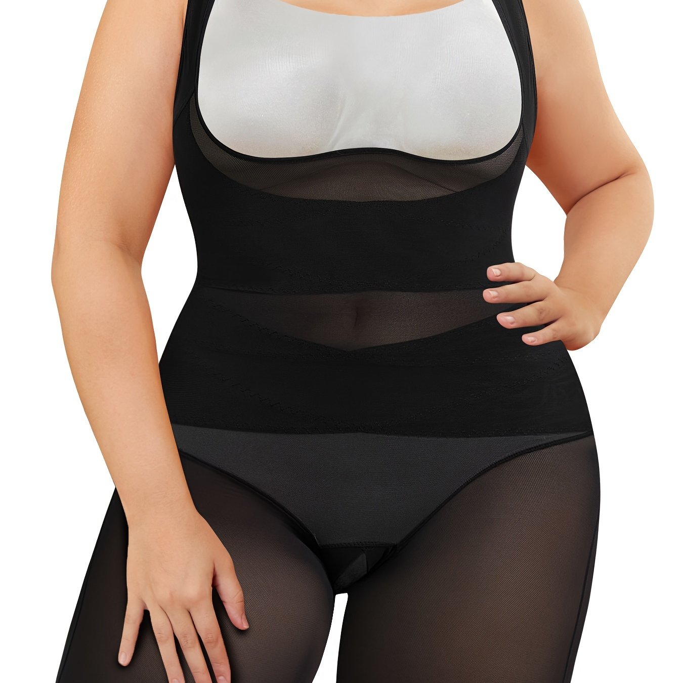 Plus Size Womens Breathable Sports Bodysuit Mesh Shorts Style Butt Lift Thigh Slimming