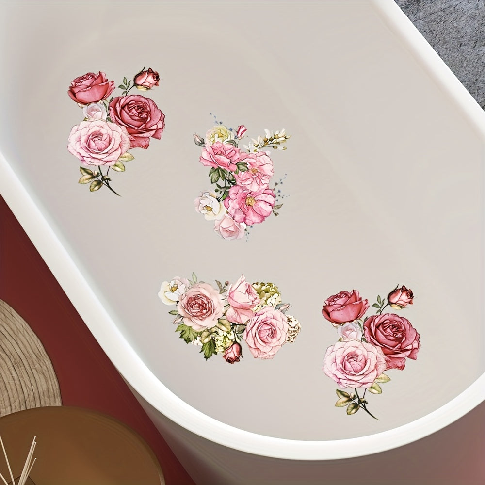 Pink Flower Bathtub Decals Non-Slip Bathroom Decor Set of 6