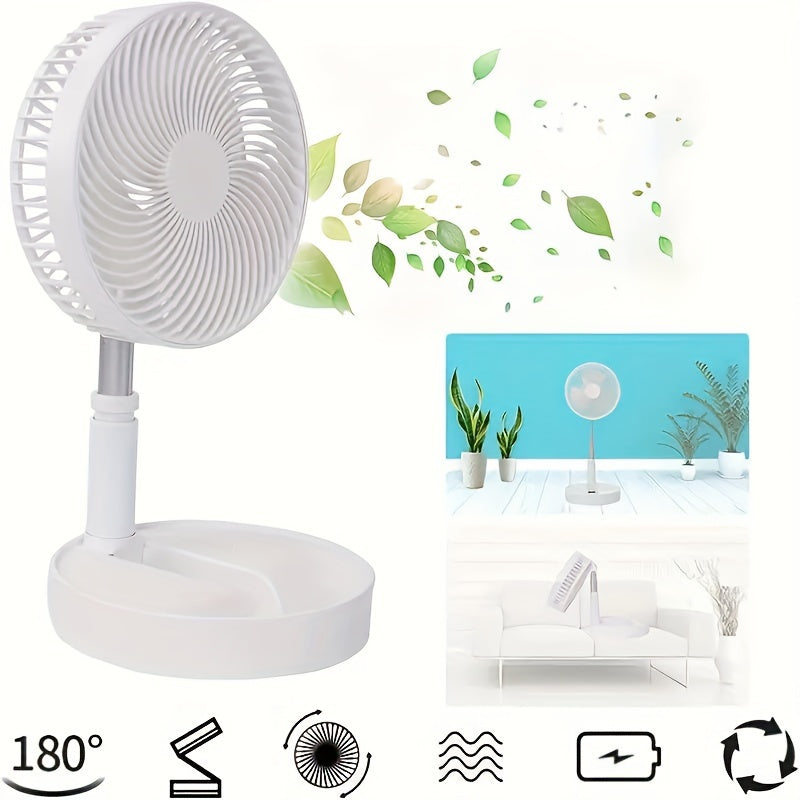 Portable Plastic Fan with Adjustable Height, 4 Speeds, Oscillating, USB Rechargeable