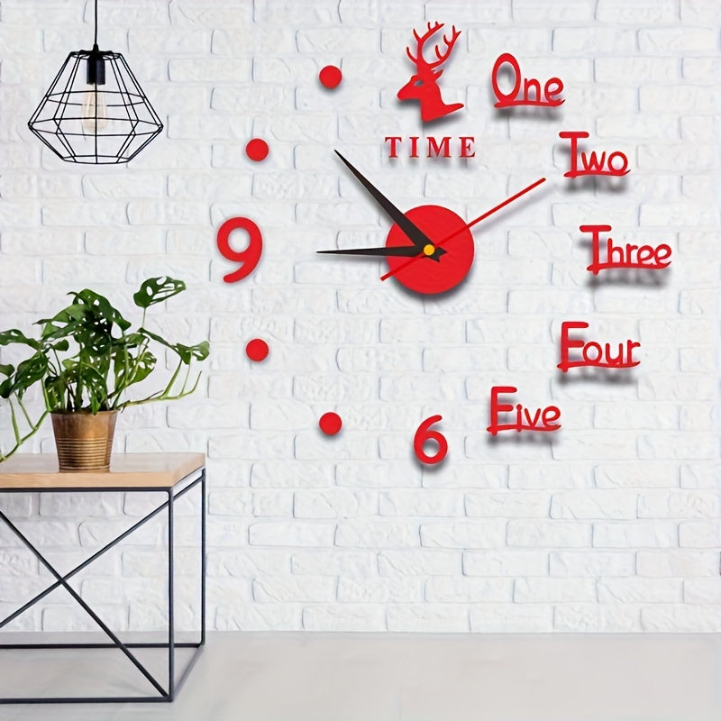 Deer Design DIY Wall Clock Modern Wooden Home Decor Large Size
