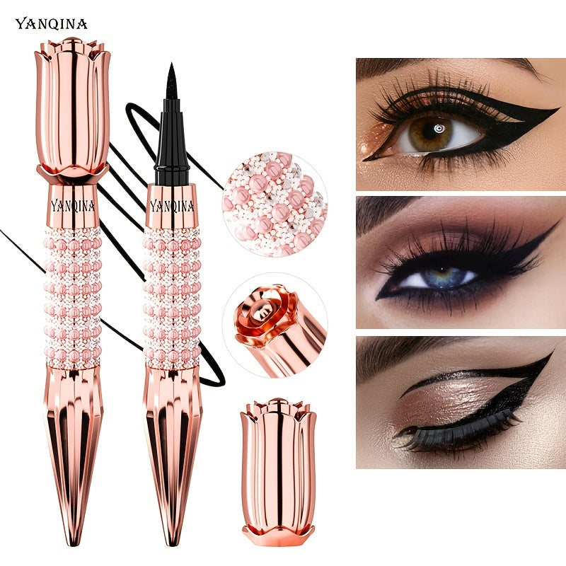 Women Black Waterproof Liquid Eyeliner Pen Long Wear Rhinestone Makeup Tool