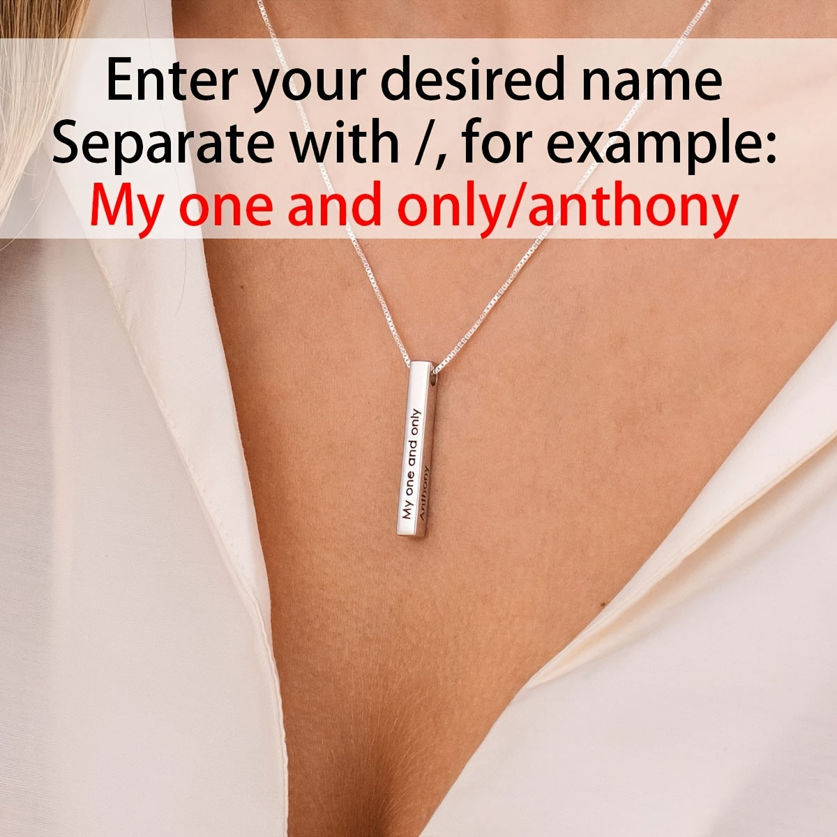 Personalized 3D Vertical Bar Pendant Necklace 18K Gold Plated Stainless Steel Engraved Name Boho Chic for Women