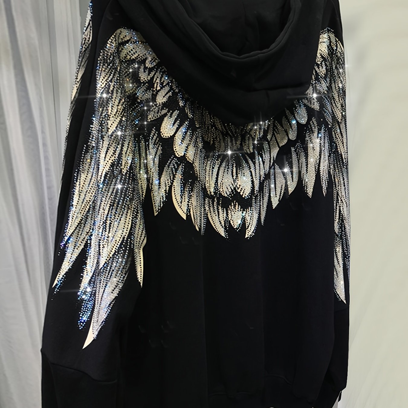 Plus Size Hooded Sweatshirt for Women with Rhinestone Embellishments Casual Spring Fall