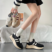 Women's Striped Low Top Athletic Sneakers Lightweight Fabric Upper PVC Sole All-Season