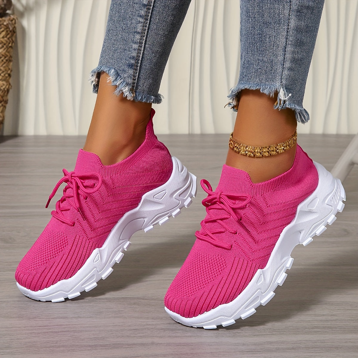 Women's Solid Color Breathable Mesh Sneakers Casual Walking Shoes