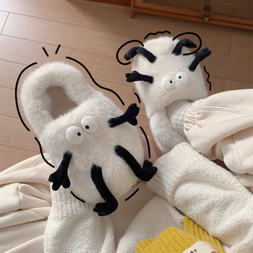 Uniseks peluş multfilmli mo'ynali yopish uchun uy ichki chanoq poyabzal, sirpanmaydigan, yumshoq taglik