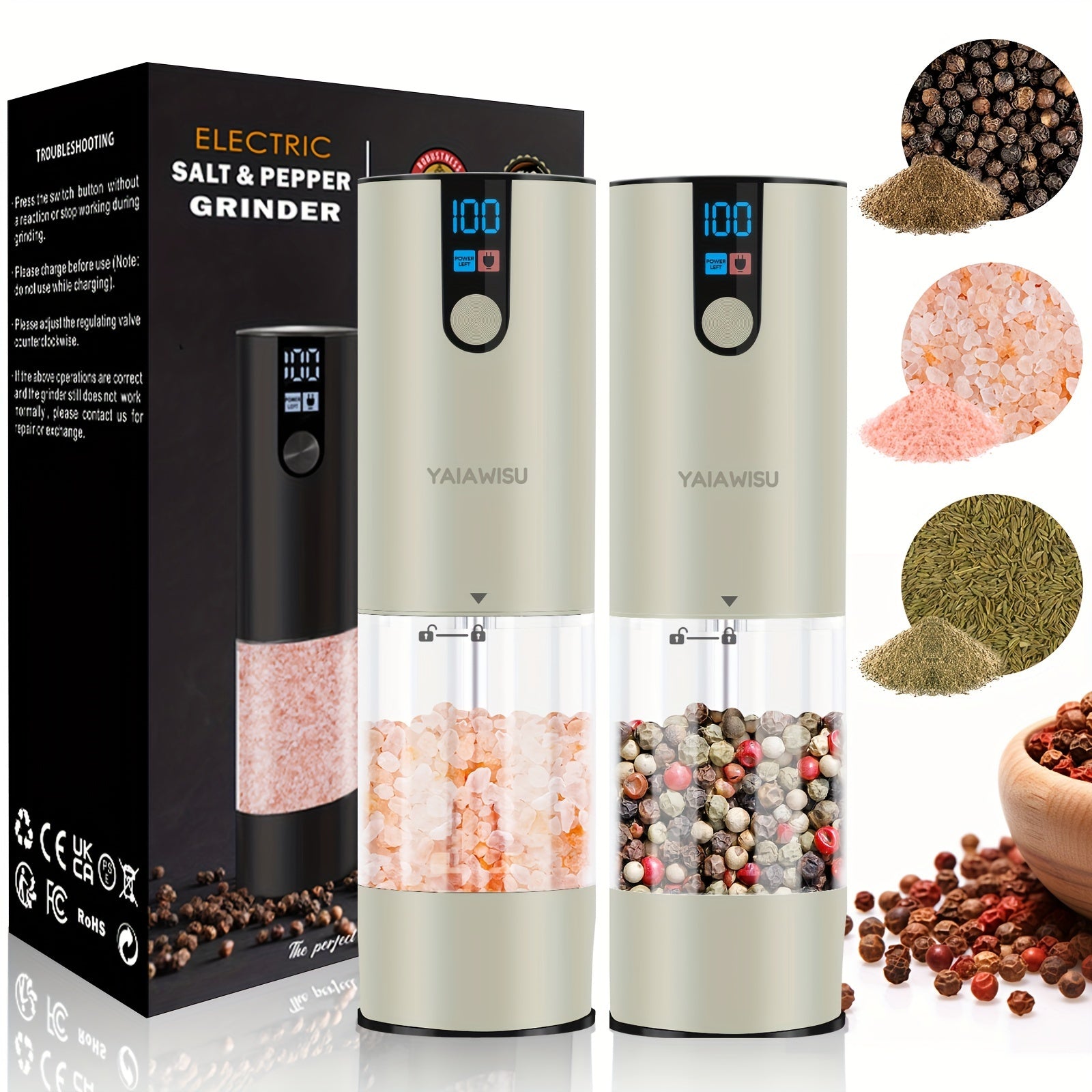 Портативная электрическая кофемолка с USB-зарядкой, ЖК-дисплеем, управлением одним нажатием для кофе и специй