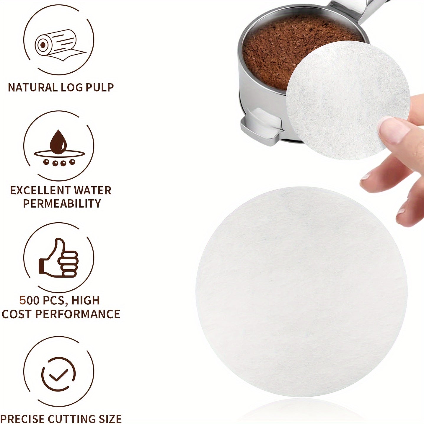 500-Donali O'zlashtirilmagan Qahva Filtri Qog'ozlari 51mm Espresso Mashinalari uchun