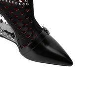 Ayollar uchun gotik yuqori poshnali botinkalar Qora Qizil rhinestone burunli zippersiz