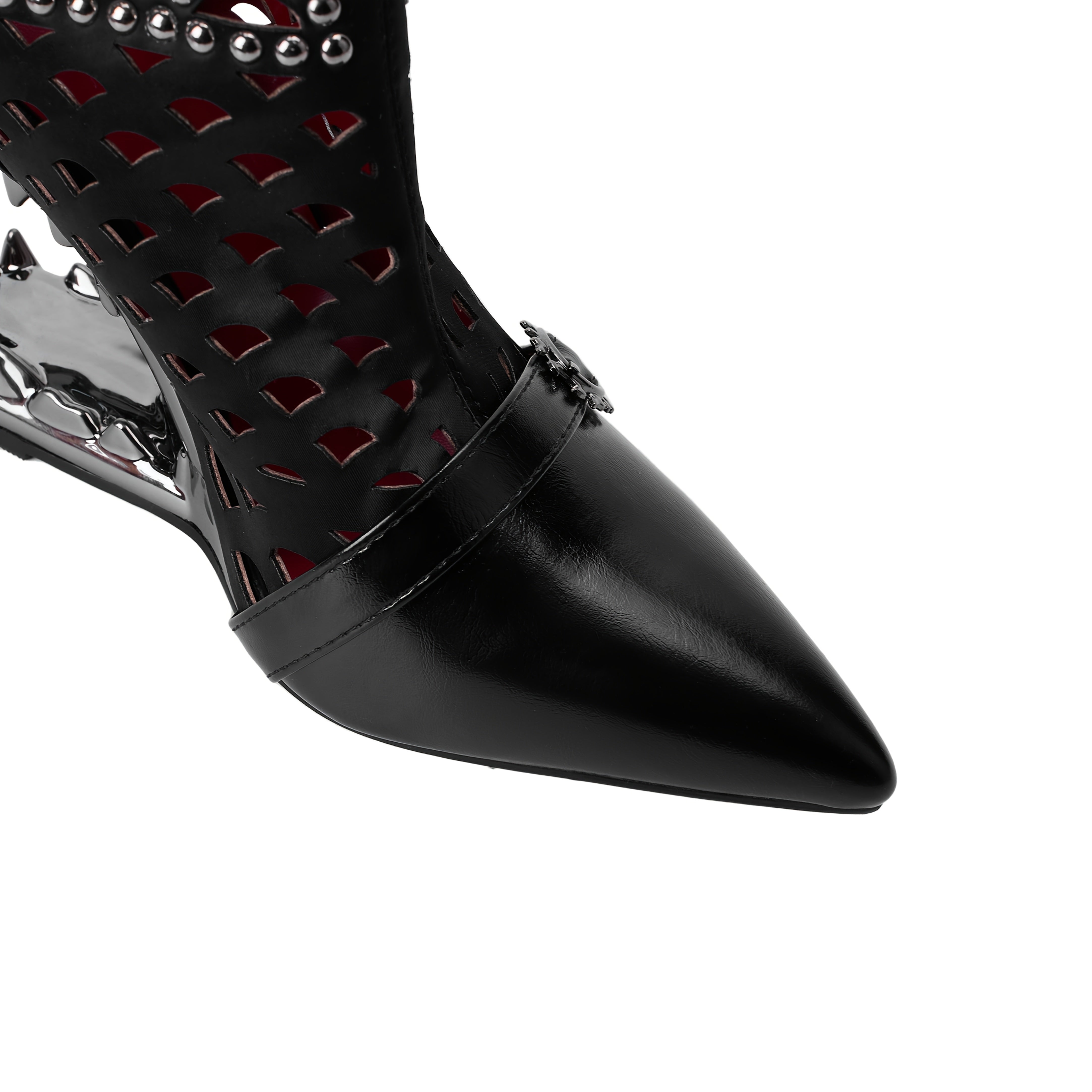 Ayollar uchun gotik yuqori poshnali botinkalar Qora Qizil rhinestone burunli zippersiz