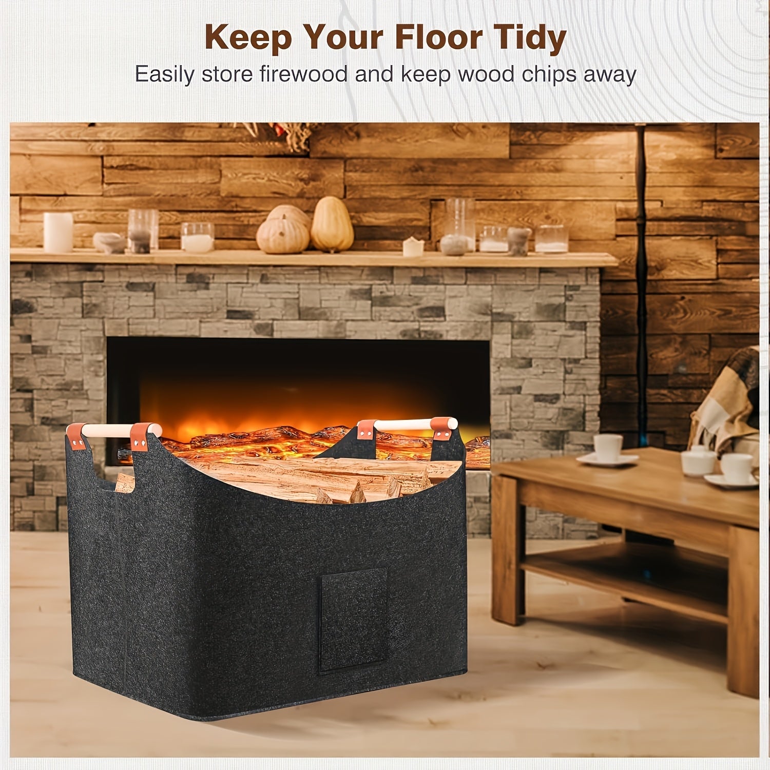 Extra Large Felt Firewood Basket Foldable Storage Bag with Reinforced Handles