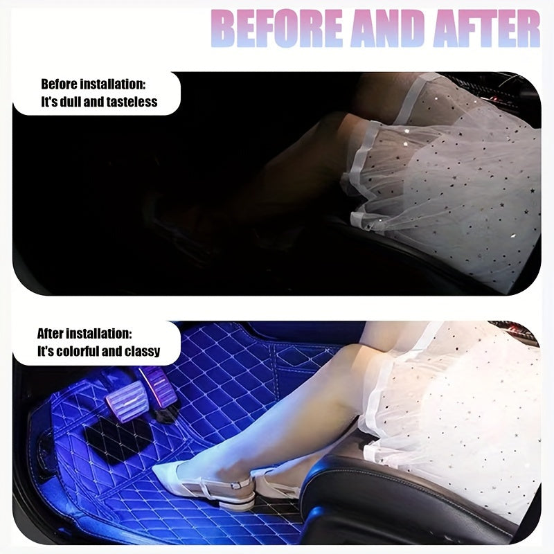 Kit de iluminación interior de coche RGB inalámbrica con control por app, 48 LEDs, sincronización con música