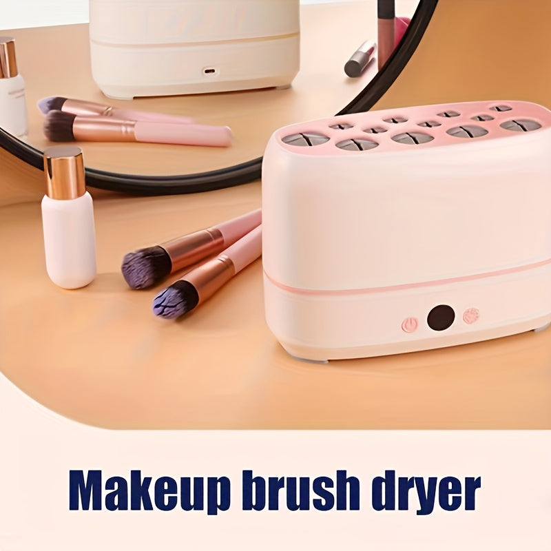 USB-Powered Makeup Brush Dryer with Multiple Slots Pink and White