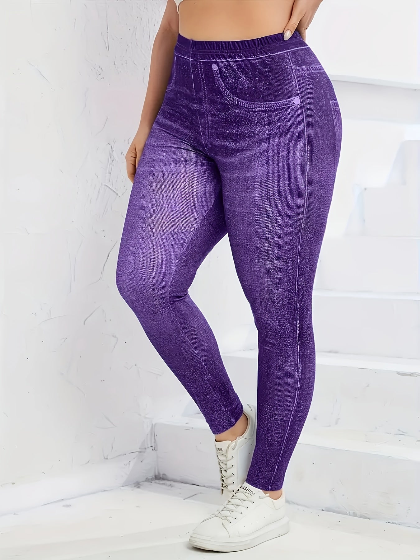 Plus Size Women Purple Y2K Retro Printed High-Elasticity Leggings