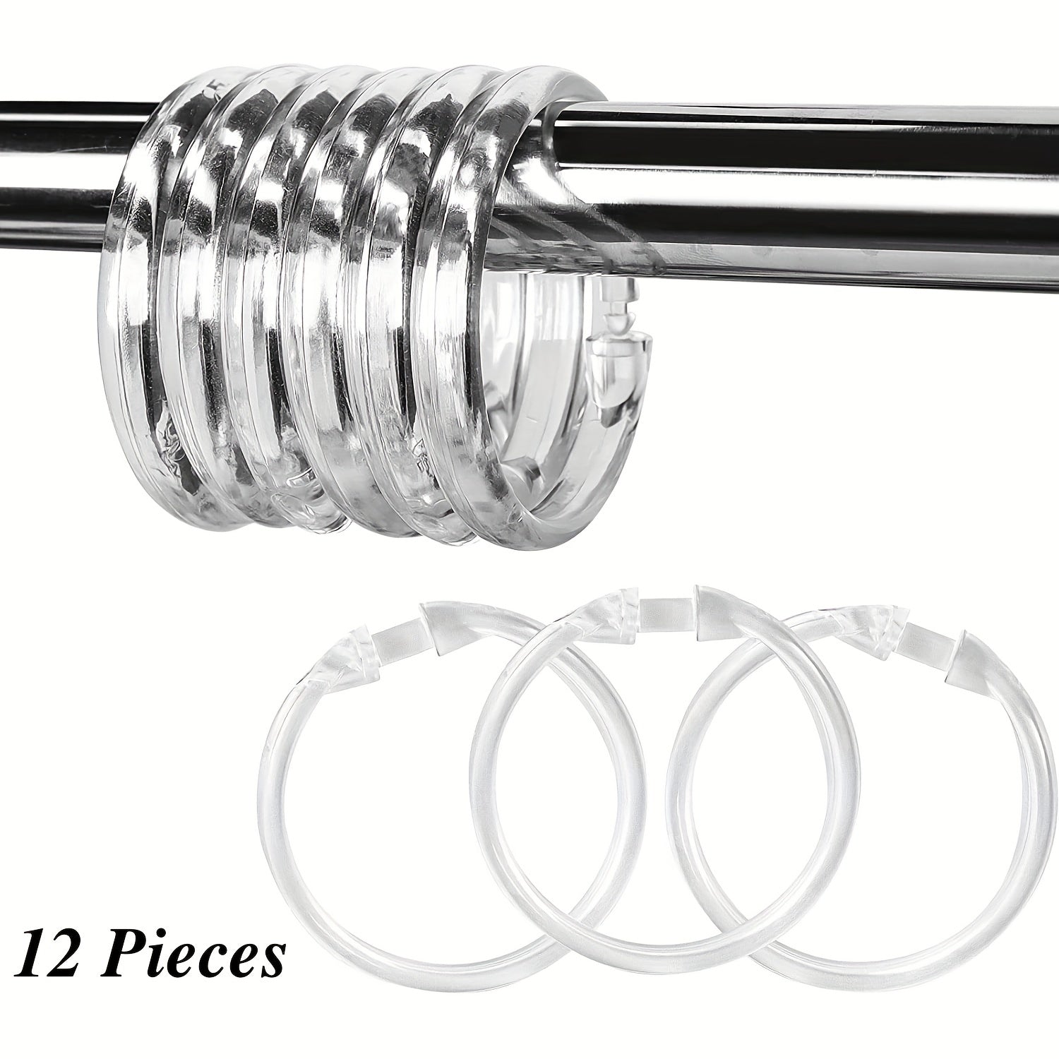 12 Premium Plastic O-Shaped Shower Curtain Rings for Bathroom Use