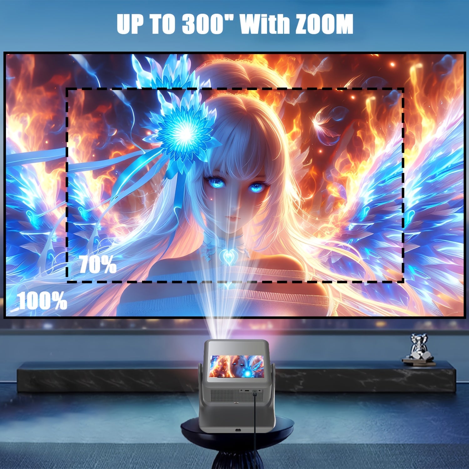 Proyector portátil para el hogar 1080P 4K con soporte, pantalla táctil, WiFi6 y altavoces integrados