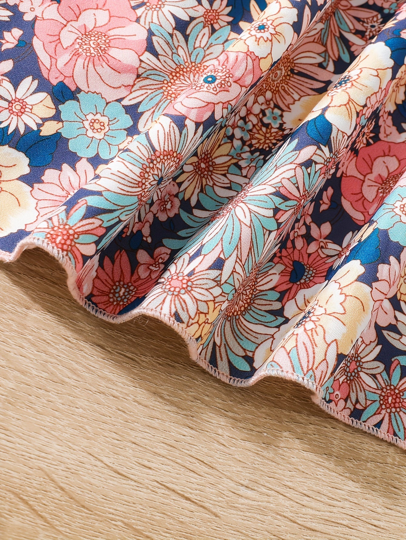 Girls Summer Dress Floral Puff Sleeves Belt Lightweight Polyester Machine Washable Beach Vacation