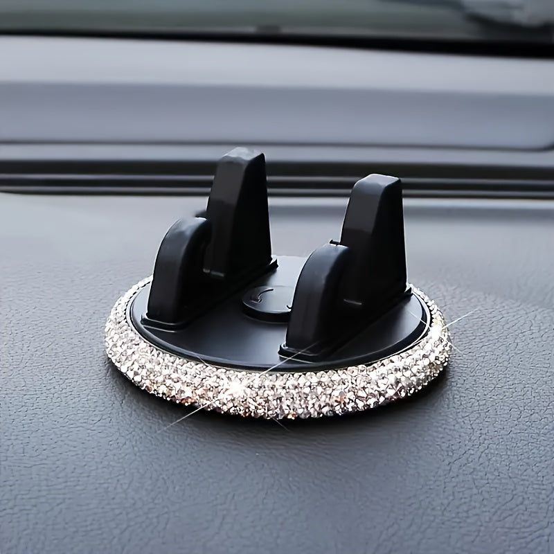 Soporte para teléfono de coche, material PVC, diamantes brillantes, montaje en tablero, versátil