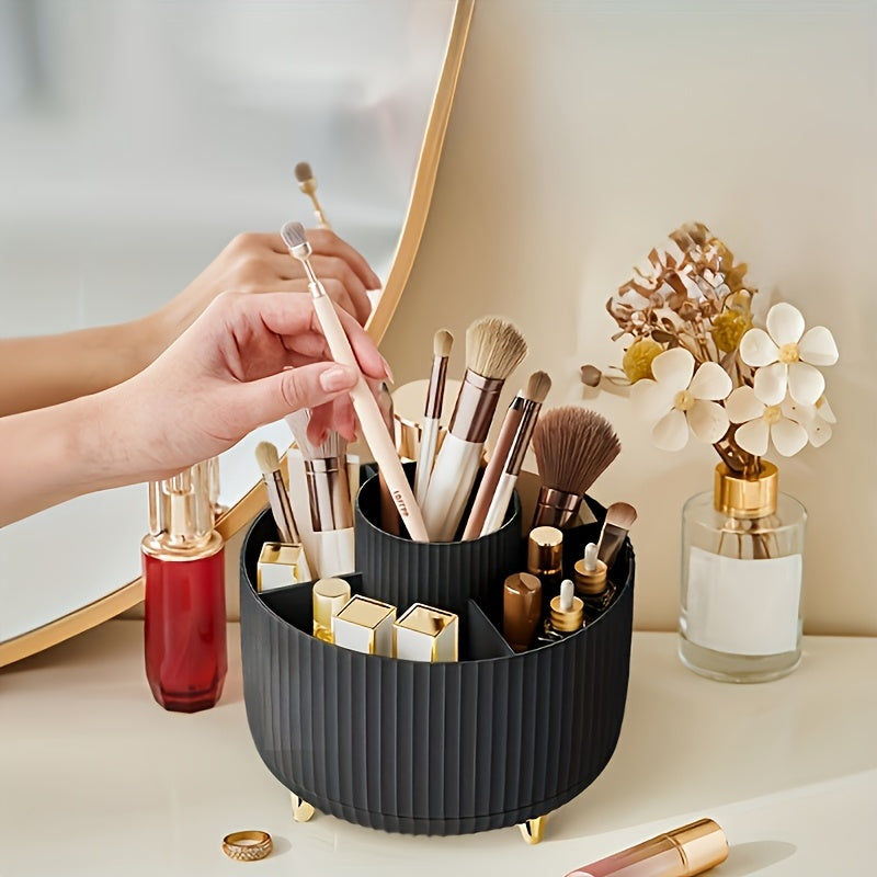 Rotating Makeup Brush Holder with 5 Compartments Plastic Organizer for Lipsticks and Pens