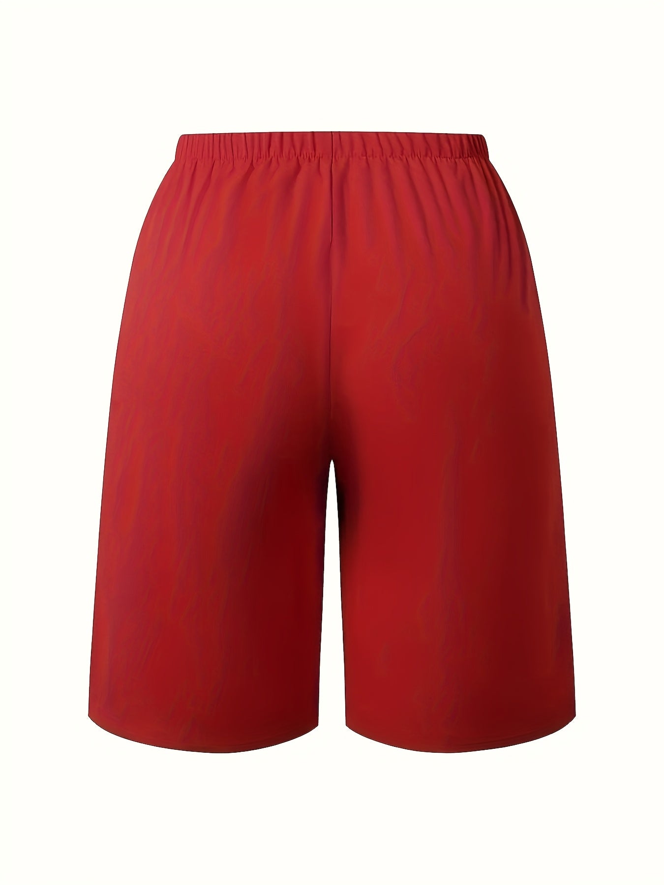 Plus Size Women's Elastic Waist Casual Mid-Length Shorts Black Burgundy 2 Pack