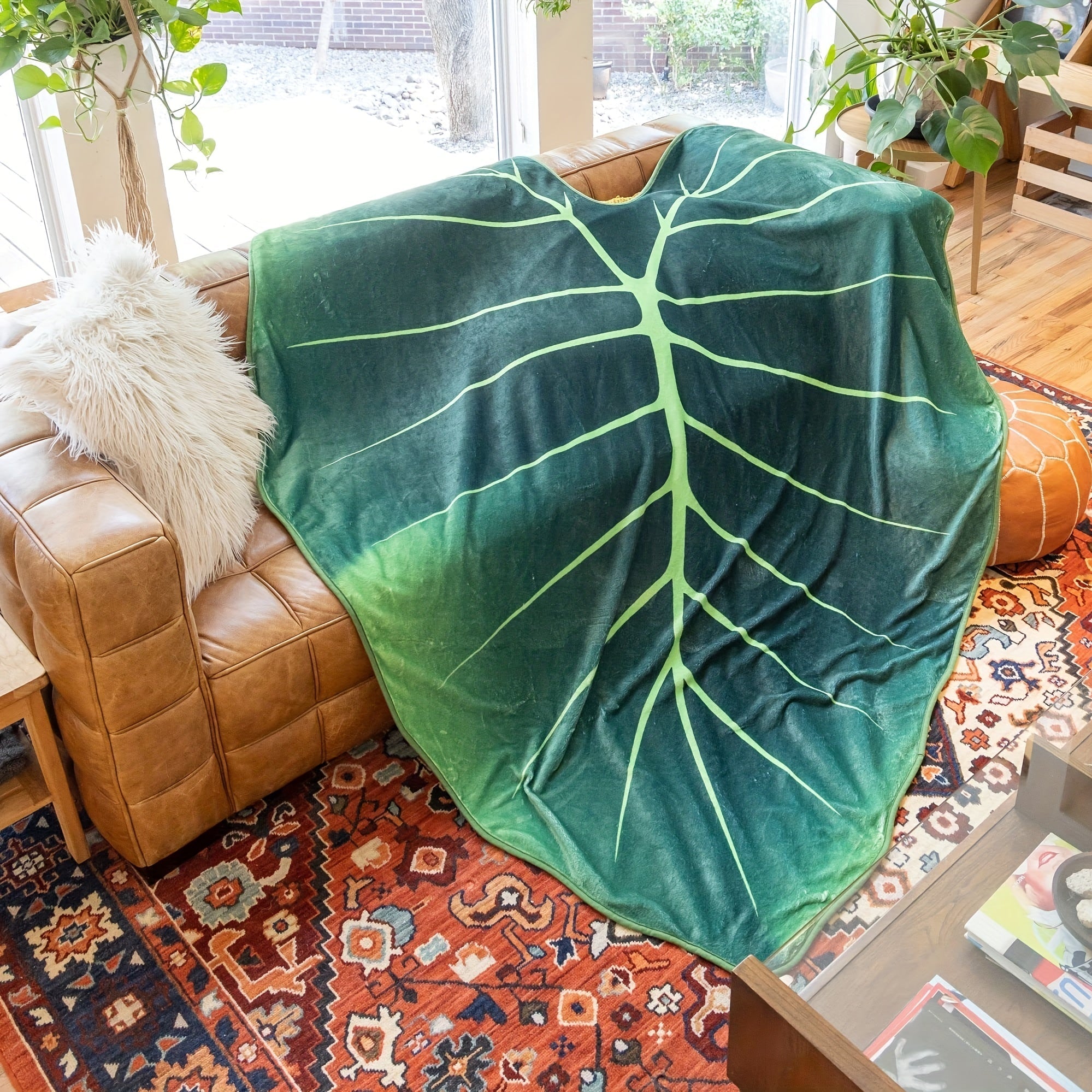Green Leaf Shaped Blanket Cozy Throw for Couch Bed Sofa Travel