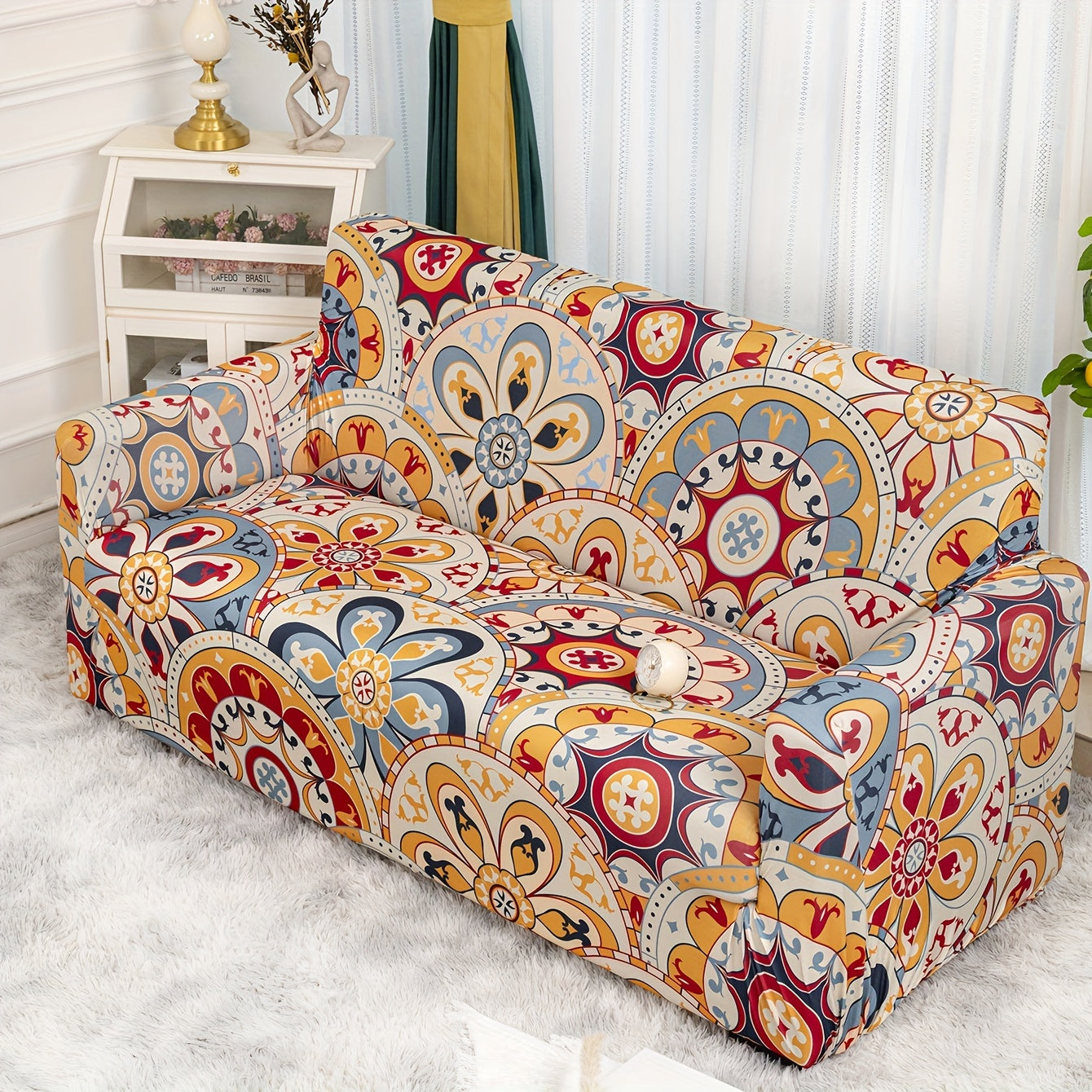 Bohemian Milk Printed Sofa Slipcover for Living Room Bedroom Office Non-Slip