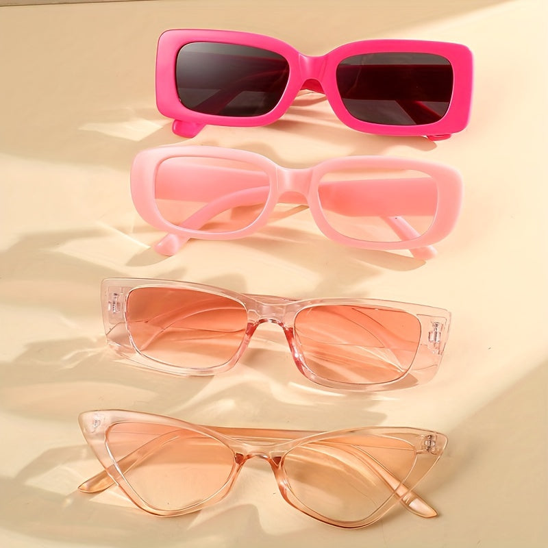 Set of 4 Unisex Cat Eye Rectangle Fashion Glasses Anti-Glare Plastic Frames Summer Sun Shades