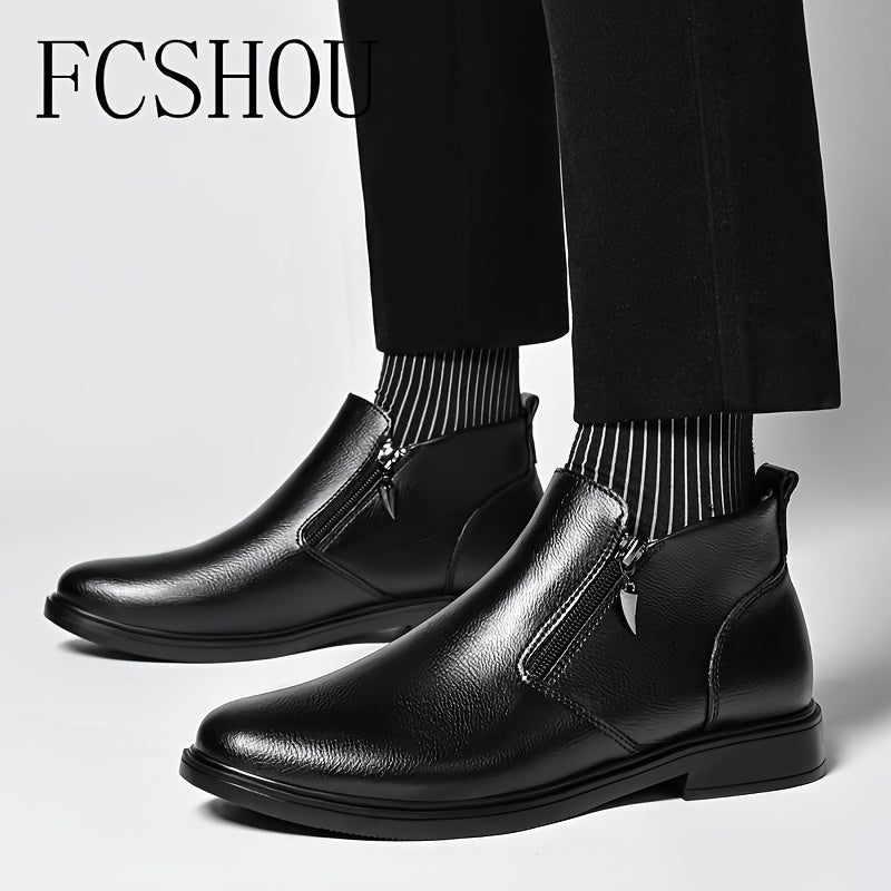 Мужские ботинки Chelsea на щиколотке из кожи с молнией, повседневные, противоскользящие, с квадратным носком