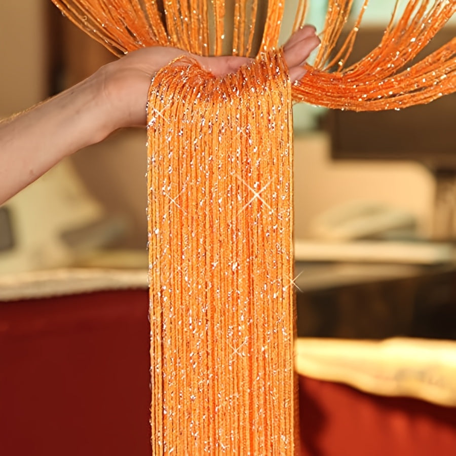 Orange and Yellow Beaded Curtain Polyester Sheer Door Hanging for Living Room Bedroom Wedding Entrance