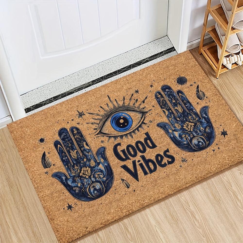 Non-Slip Evil Eye Welcome Mat Indoor Outdoor Polyester Rubber Backing