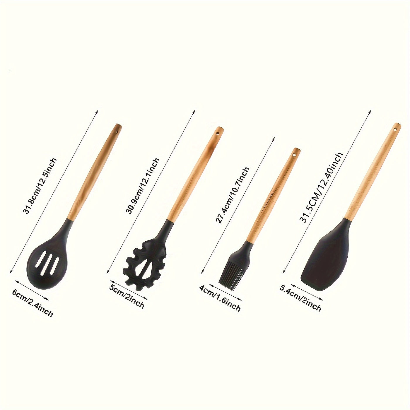 Set of 7 Silicone Kitchen Utensils with Wooden Handles Non-Stick Heat Resistant Cooking Tools