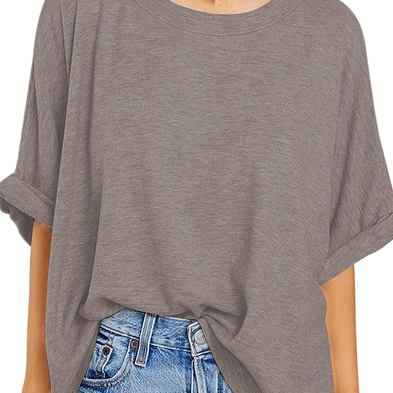 Plus Size Black Loose Fit Women'S T-Shirt Casual Short Sleeve Top