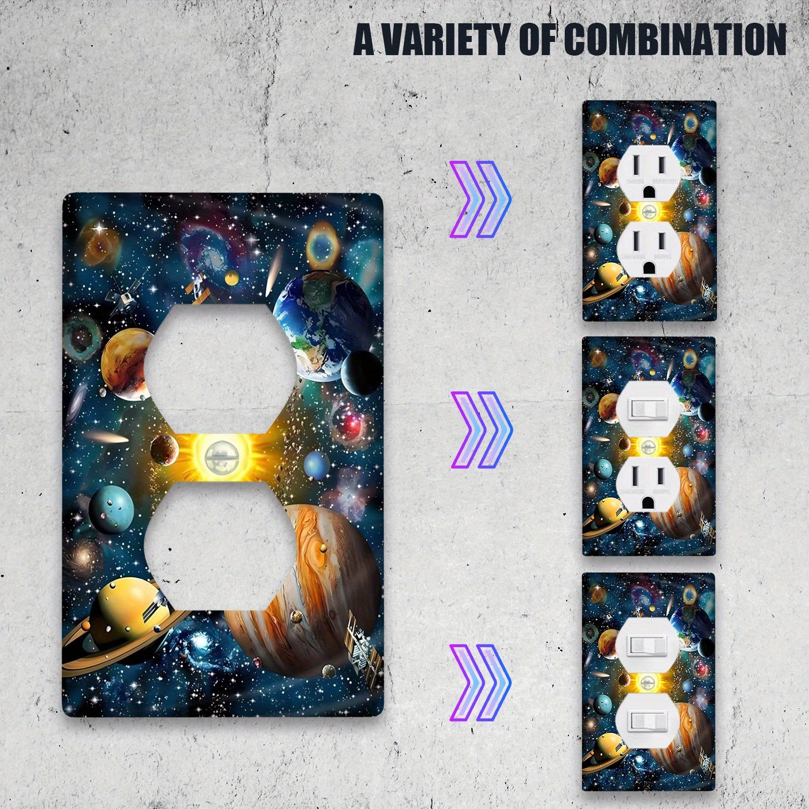 Cubierta de placa de pared con temática espacial 3D para interruptores de 1 y 2 gang, decoración decorativa para el hogar