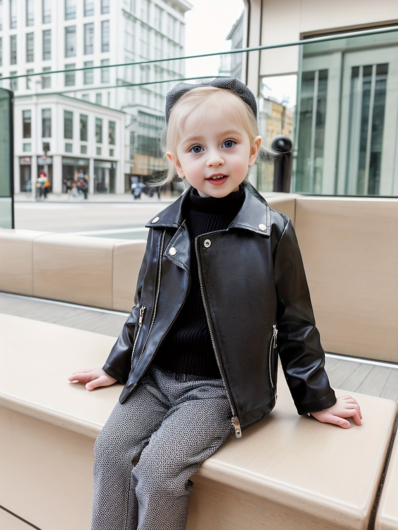 Молодежная полиэстеровая куртка из ПУ однотонного цвета с лацканами, на пуговицах, свободного кроя для весны/осени.