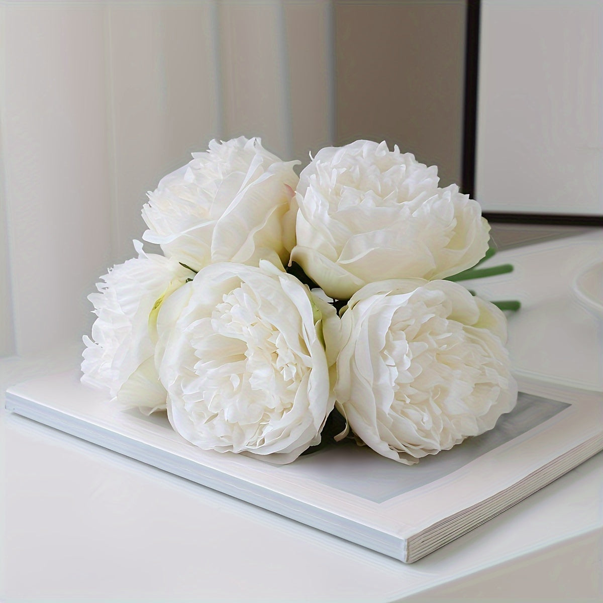 Artificial White Peonies with Wire Stems 32cm for Weddings Home Decor Holidays