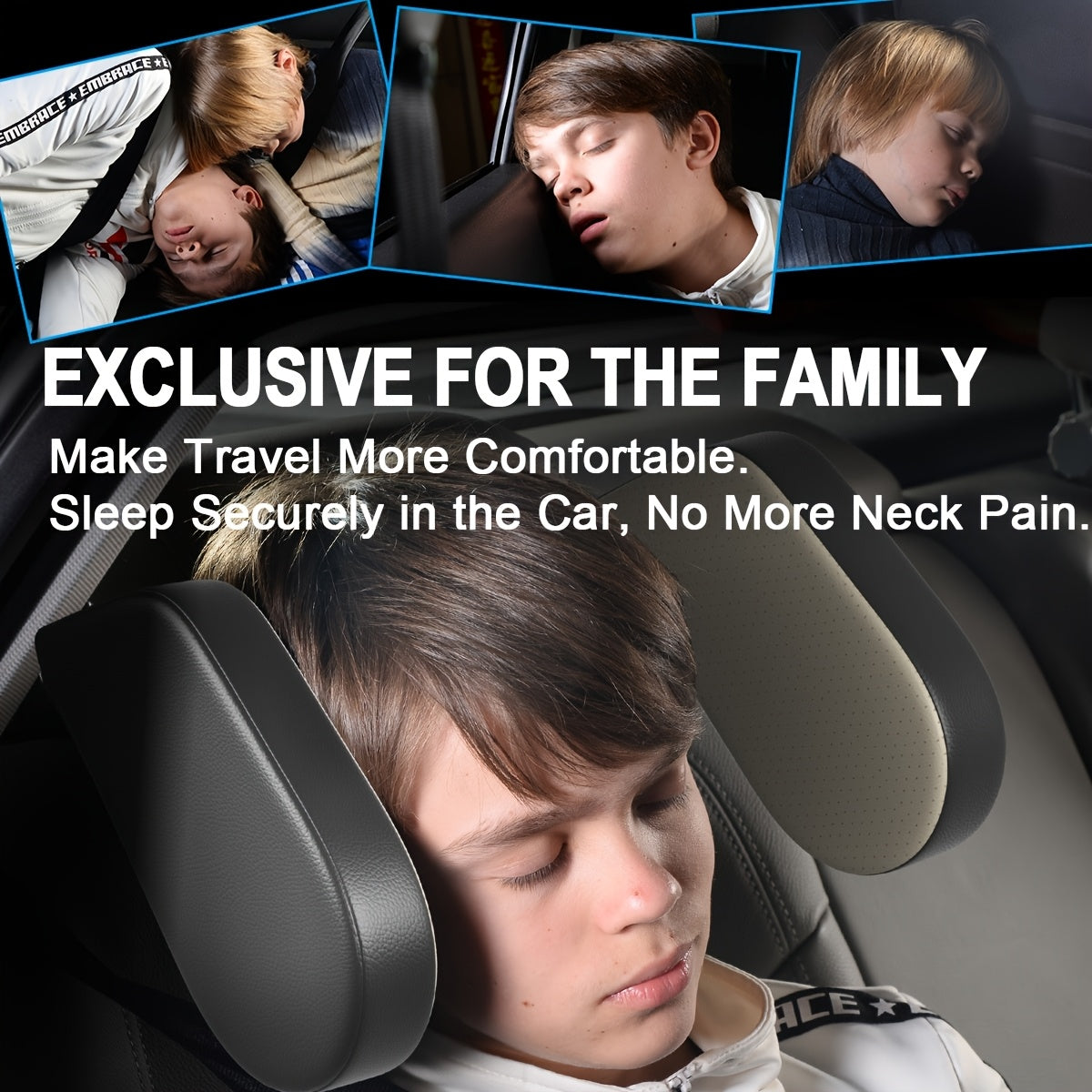 Car Headrest Pillow Memory Foam Faux Leather Neck Support Cushion for Kids Adults
