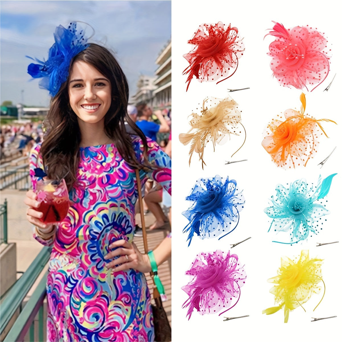 Ayollar uchun Vintage Chic Fascinator Shlyapa - Chiroyli Tarmoq Gul, Qush Tuxumlari va Klipli Boshband bilan 50-yillar va 60-yillar uslubida - Choy Partiyalari, Derby Kuni, To'ylar va Retro Yig'ilishlar uchun ideal