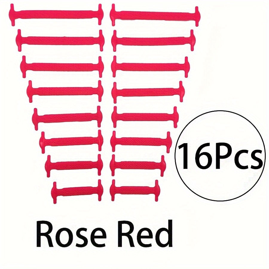 Unisex Elastic Silicone Shoelaces I-Shaped Buckle-Free Casual, Versatile Set of 16