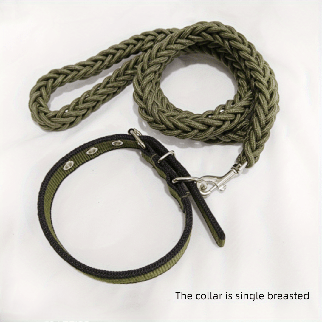 Heavy Duty Dog Collar and Leash Set with Braided Training Rope for Large Dogs