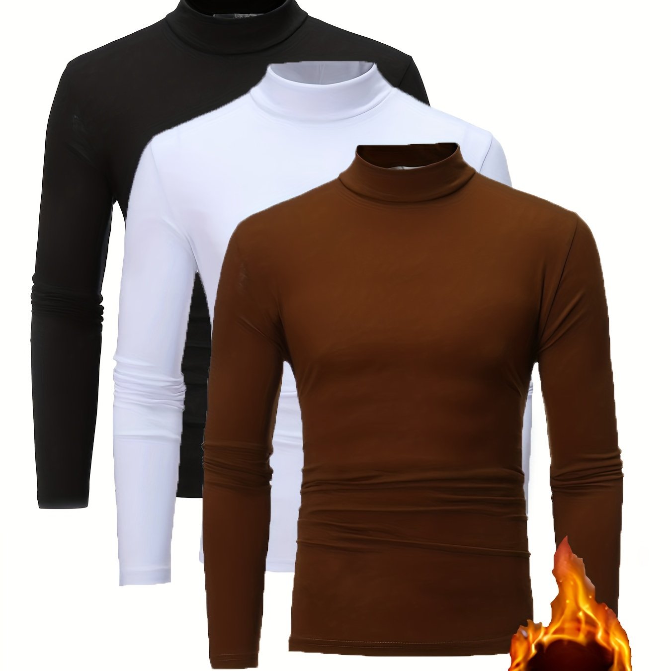 Men's Fall Winter Half-High Collar Sweater Set with Velvet Underwear Three-Piece