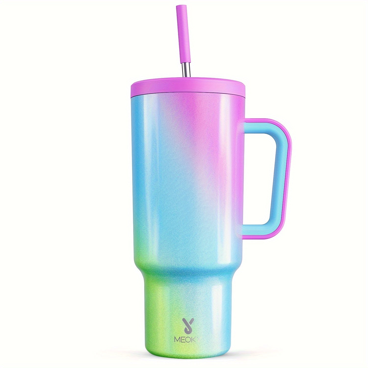 Vaso aislado de acero inoxidable de 40 oz con tapa, pajilla, asa y a prueba de fugas