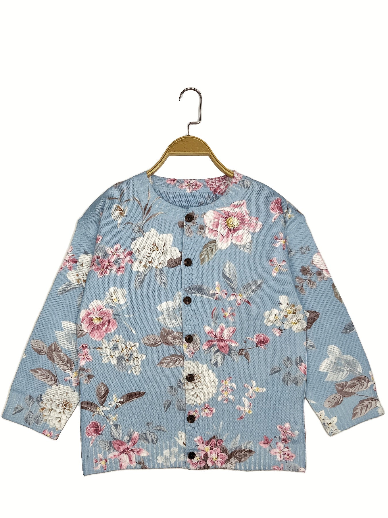 Plus-Size Floral Print Cardigan Long Sleeve Open Front Sweater for Spring Autumn
