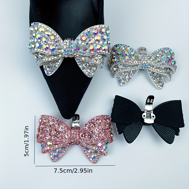 2PCS Sparkling Rhinestone Bow Shoe Clips Removable Handmade Fashion Accessories