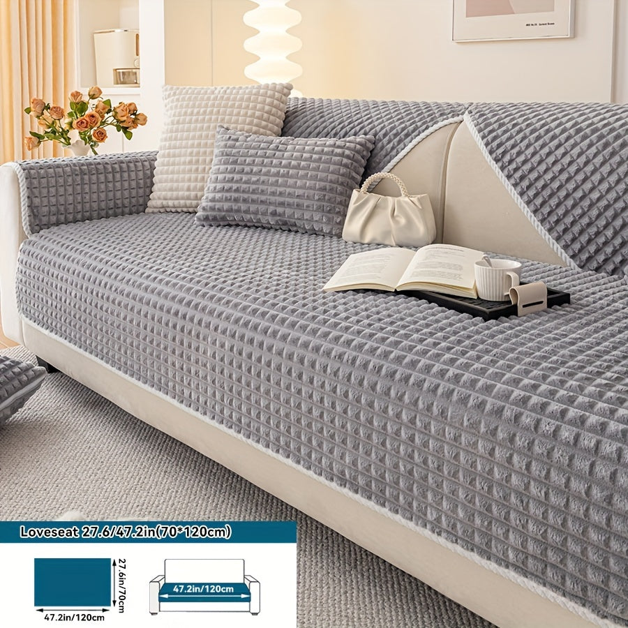 Plaid plush divan qoplamasi, sirpanmas dizayn bilan, hayvonlar uchun va barcha mavsumlar uchun mukammal. Turli xil mebellar uchun mos keladi.