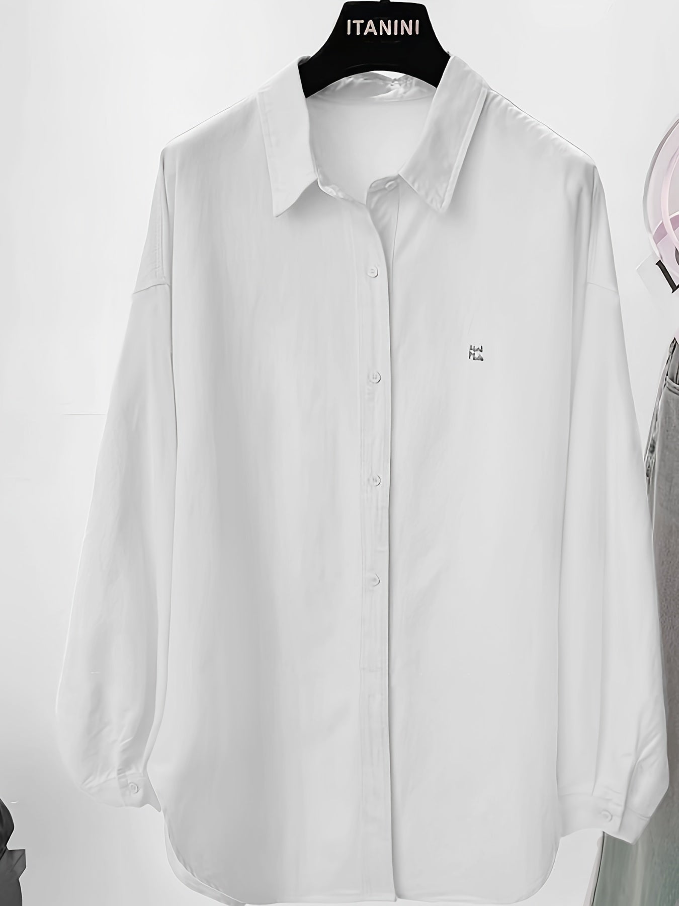 Women's Embroidered Long Sleeve Shirt Polyester Woven Lapel Collar Loose Fit Sun Protection Top for Spring Summer