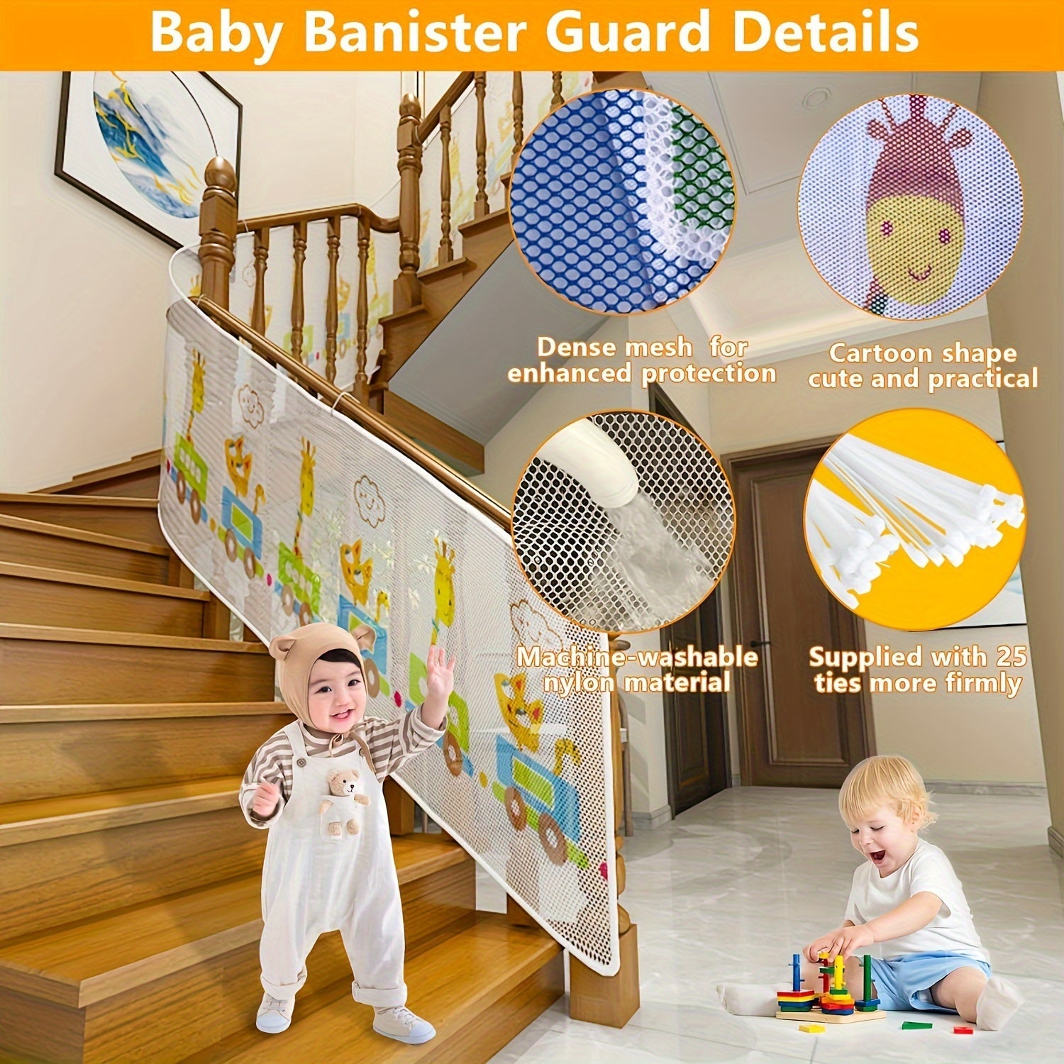 Safety Net for Staircases and Balconies with Colorful Prints