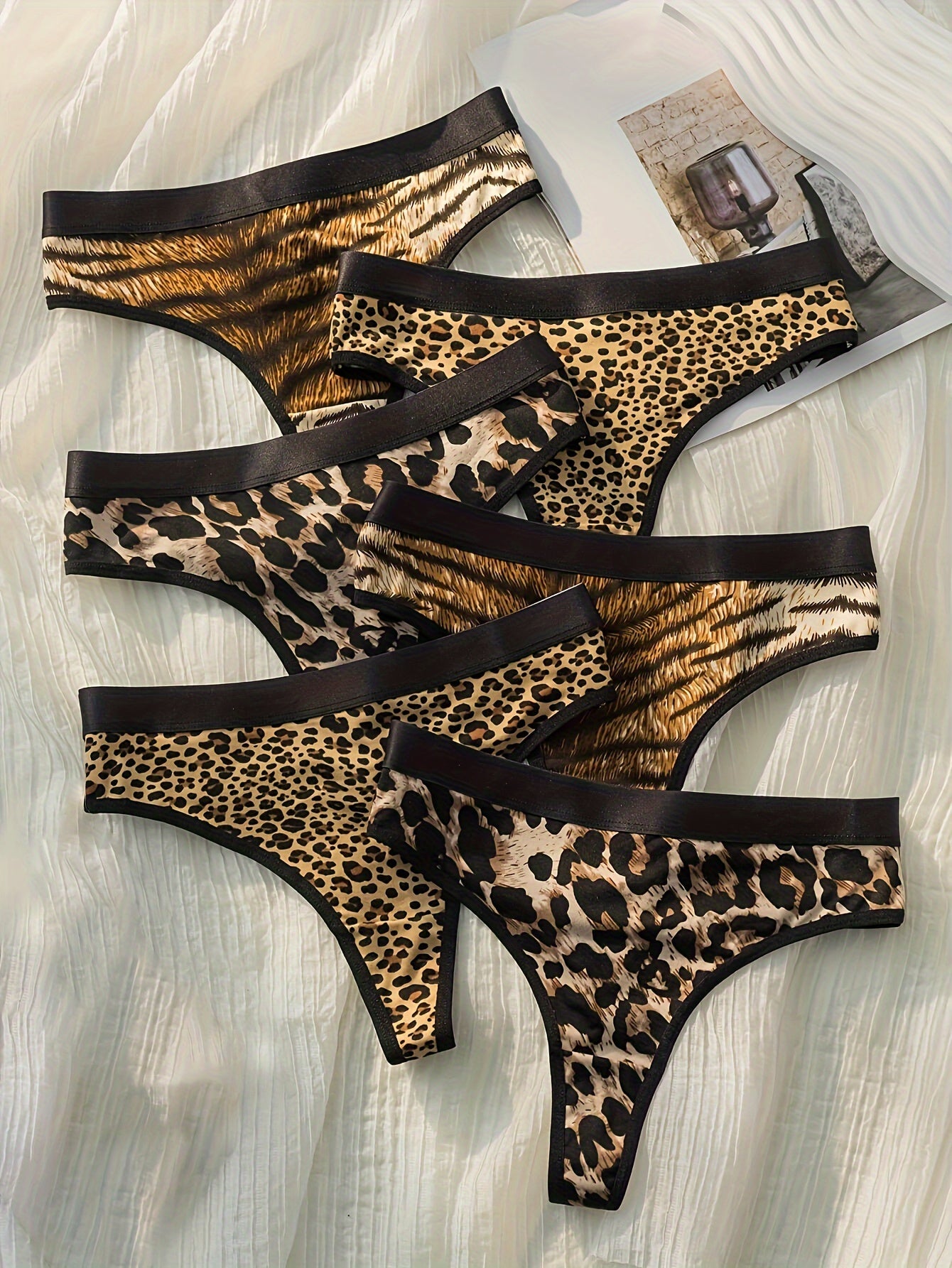 Women’s Sexy Leopard and Zebra Print Thongs 6 Pack Quick-Dry Low-Rise Comfortable