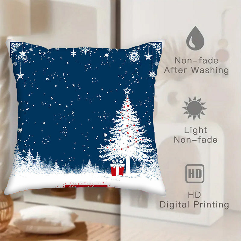 Blue Merry Christmas Throw Pillow Covers Set 45.72cm Square Polyester Cushion Cases for Living Room Bedroom Car
