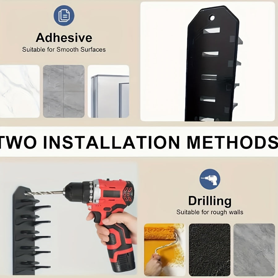 Estante para sombreros de montaje en pared, negro, con capacidad para 20 gorras, respaldo adhesivo duradero